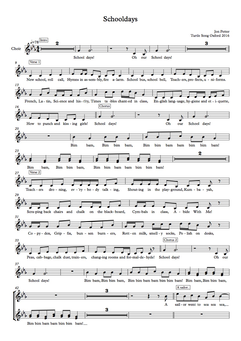 Schooldays song sheet p1